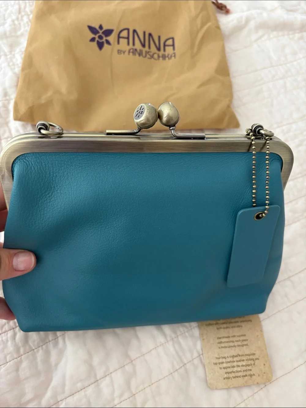 Teal Leather Kiss-Lock Wristlet